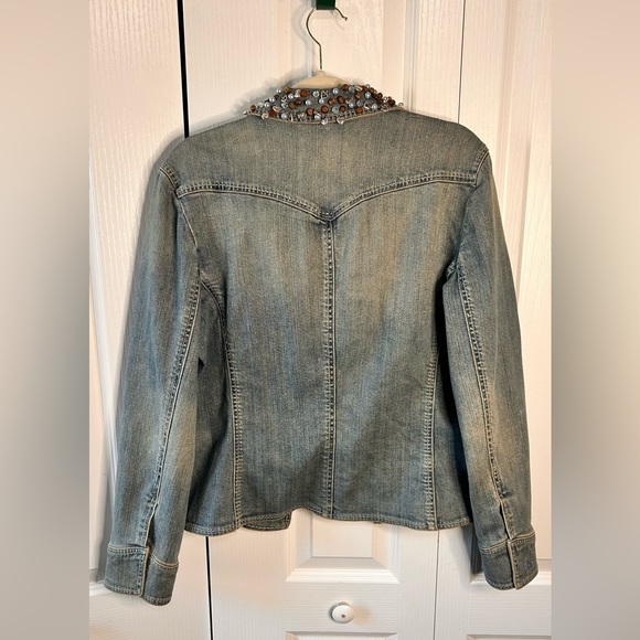 Brighton Womens L Embellished Collar Light Blue Snap Button Denim Jacket Y2K VTG - Picture 7 of 10